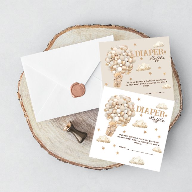 Teddy Bear With Neutral Balloons Diaper Raffle Enclosure Card (Creator Uploaded)