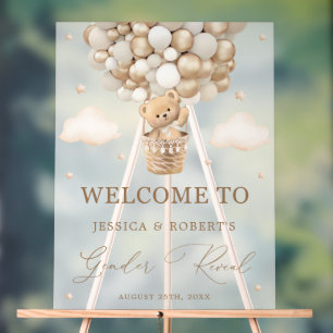 Teddy Bear with Neutral Balloons Gender Reveal Acrylic Sign