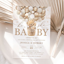 Teddy Bear with Neutral Balloons Gender Reveal