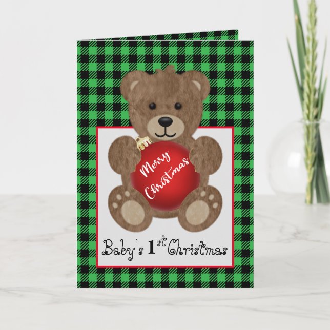 Teddy Bear With Ornament Folded Greeting Card (Front)