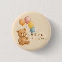 Teddy Bear with Pastel Balloons Round Button