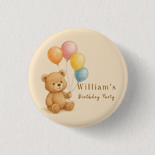 Teddy Bear with Pastel Balloons Round Button 