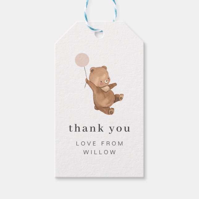 Teddy Bear with Pink Balloon Gift Tag (Front)