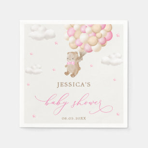 Teddy Bear with Pink Balloons Baby Shower Napkin