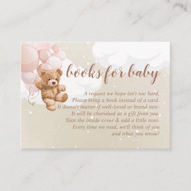 Teddy Bear with Pink Balloons Books For Baby Card (Front)
