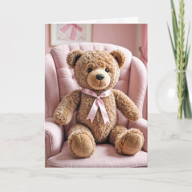 Teddy Bear With Pink Bow Card (Front)