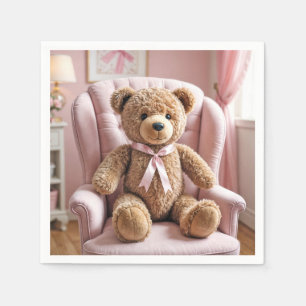 Teddy Bear With Pink Bow Napkin
