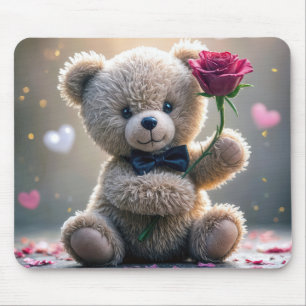 Teddy Bear With Red Rose Mouse Pad