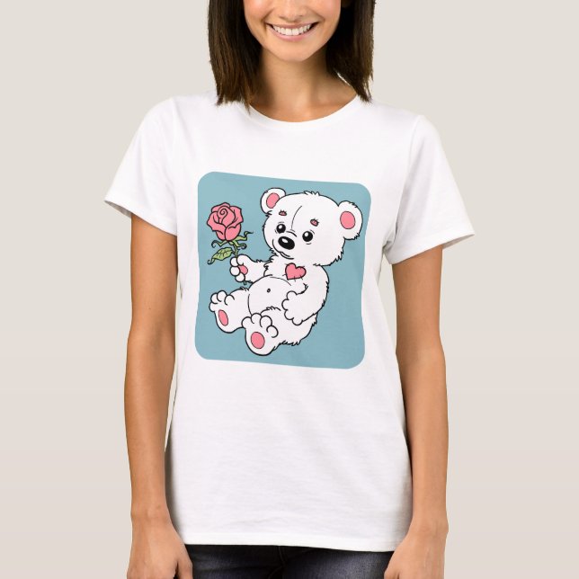 Teddy Bear With Rose T-Shirt (Front)