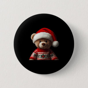 Teddy Bear With Santa Hat Christmas Xmas Lover Kid 6 Cm Round Badge