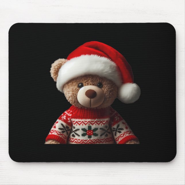 Teddy Bear With Santa Hat Christmas Xmas Lover Kid Mouse Pad (Front)