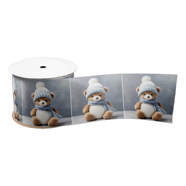 Teddy Bear With Scarf And Hat Satin Ribbon (Spool)