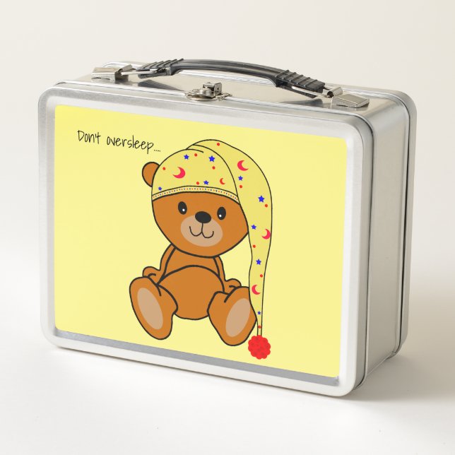 Teddy bear with sleeping cap metal lunch box (Front)