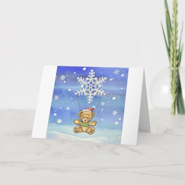 Teddy Bear with Snowflake Parachute Card (Front)