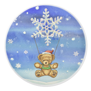 Teddy Bear with Snowflake Parachute Ceramic Knob