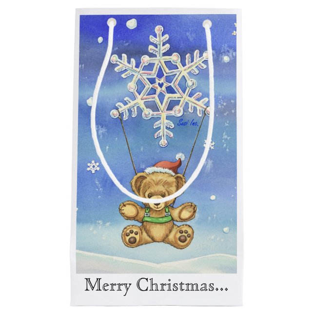 Teddy Bear with Snowflake Parachute Small Gift Bag (Front)