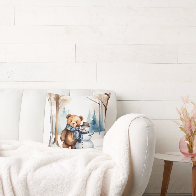 Teddy Bear With Snowman Cushion (Couch)