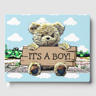 Teddy Bear with Wood Sign Baby Shower Guest Book