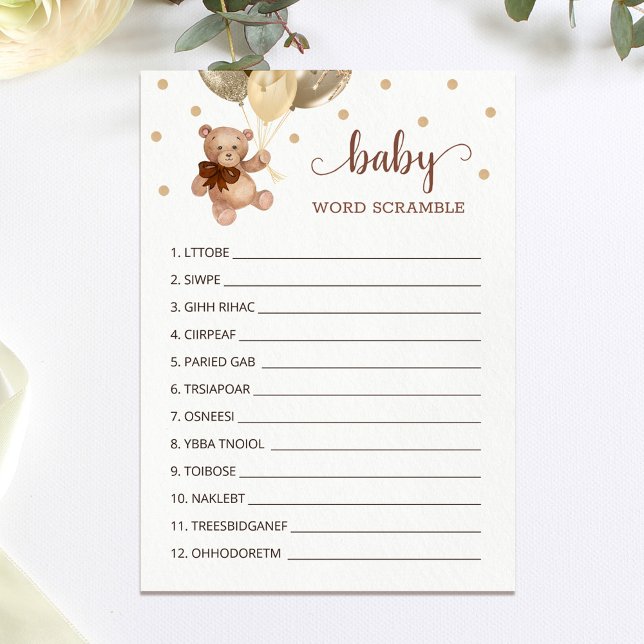 Teddy Bear Word Scramble Game Baby Shower Card (Creator Uploaded)