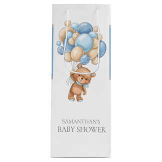 Teddy  Bearly Wait BABY SHOWER Boy Wine Gift Bag