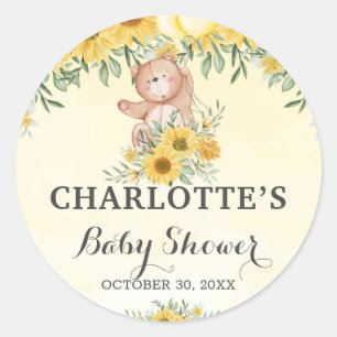 Teddy Bearly Wait Sunflower Greenery Baby Shower Classic Round Sticker