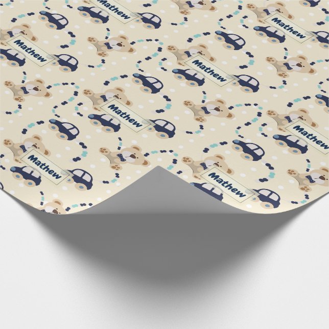 Teddy Bears and Cars Baby Boy Pattern Wrapping Paper (Corner)