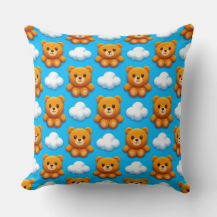 Teddy Bears and Clouds on a Blue Background Cushion