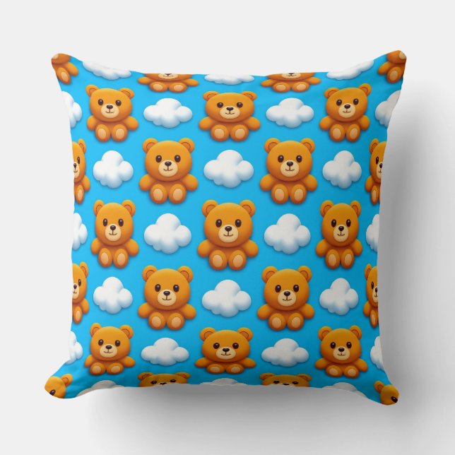 Teddy Bears and Clouds on a Blue Background Cushion (Front)