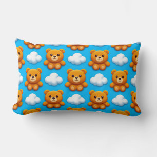 Teddy Bears and Clouds on a Blue Background Lumbar Cushion