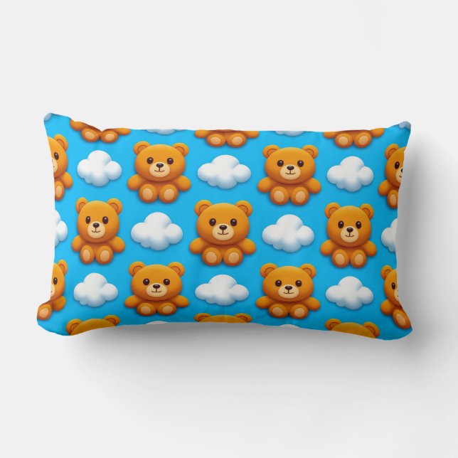 Teddy Bears and Clouds on a Blue Background Lumbar Cushion (Front)