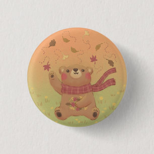 Teddy Bear's Autumn Fall Leaves 3 Cm Round Badge