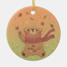 Teddy Bear's Autumn Fall Leaves Ceramic Ornament