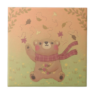 Teddy Bear's Autumn Fall Leaves Ceramic Tile
