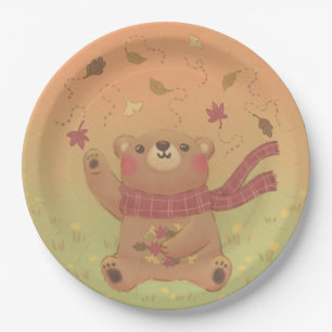 Teddy Bear's Autumn Fall Leaves Paper Plate
