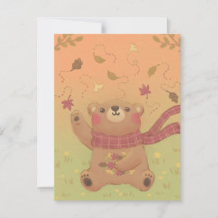 Teddy Bear's Autumn Fall Leaves Postcard