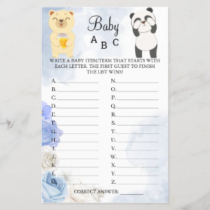 Teddy Bears Baby ABC Shower Game card