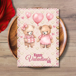 Teddy Bears Balloons Happy Valentines Day Holiday Card