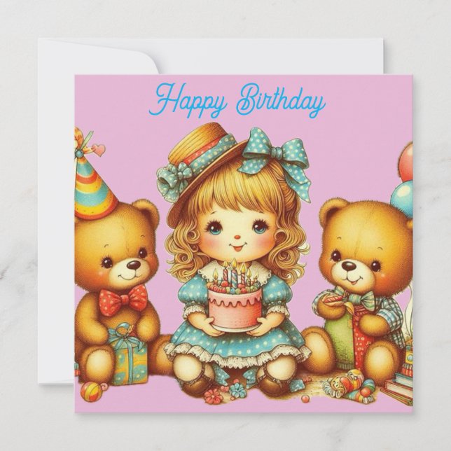 TEDDY BEARS Birthday Card ~ young child ~ Pink ~ (Front)