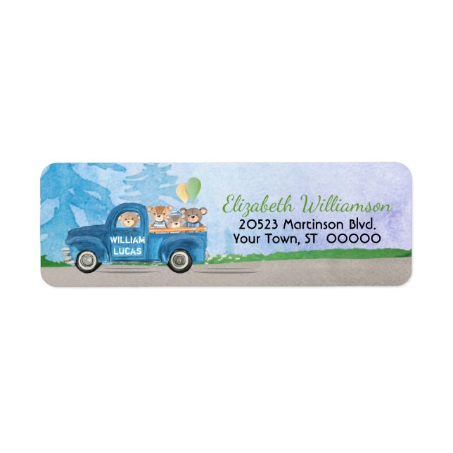 Teddy Bears Blue Truck Balloons Return Address Label (Front)