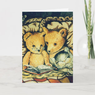 TEDDY BEARS & CAT ROMANTIC BIRTHDAY CARD