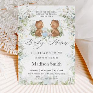 Teddy BearS Chic High Tea Party Twins Baby Shower  Invitation