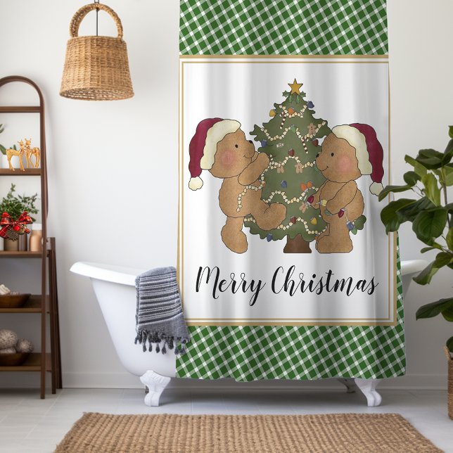 Teddy Bears Decorate Christmas Tree Shower Curtain (Creator Uploaded)