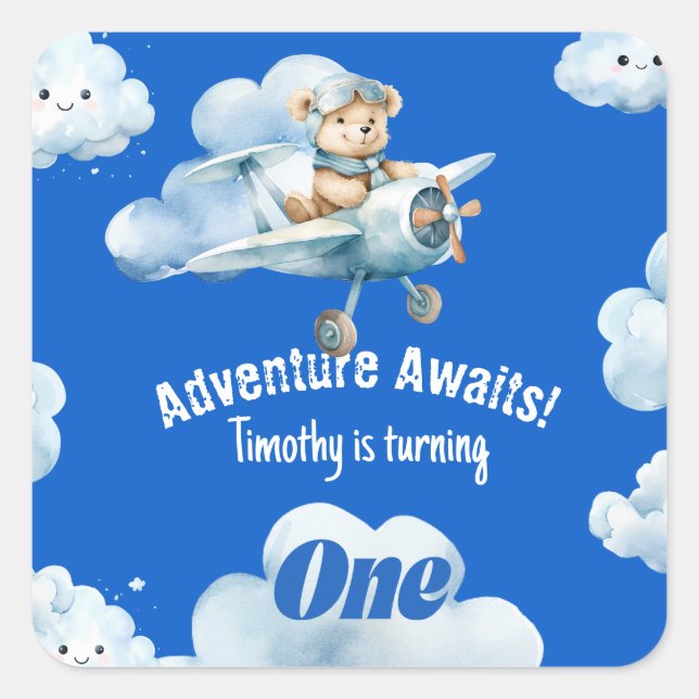 Teddy Bear's First Birthday Charting a Course Square Sticker (Front)