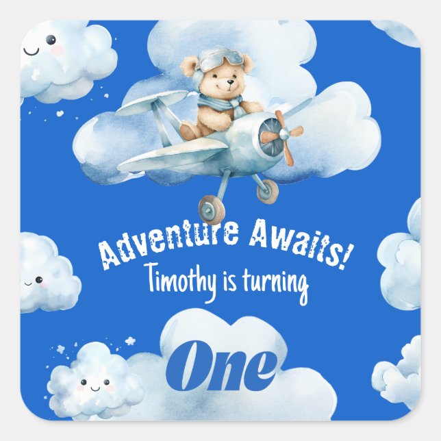 Teddy Bear's First Birthday Charting a Course Square Sticker (Front)