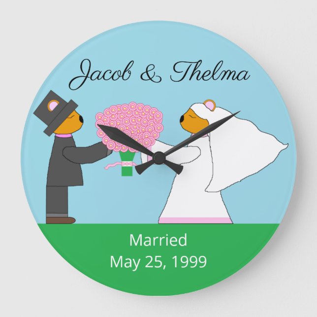 Teddy Bears Getting Married Anniversary Large Clock (Front)