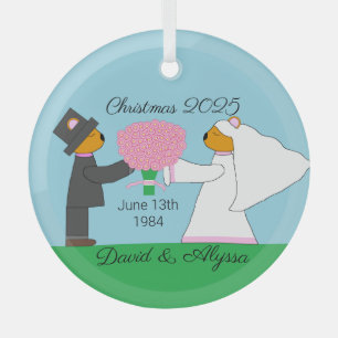 Teddy Bears Getting Married:  Glass Tree Decoration