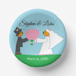 Teddy Bears Getting Married Wedding Reception Paper Plate