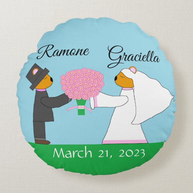 Teddy Bears Getting Married: Wedding Round Cushion (Front)