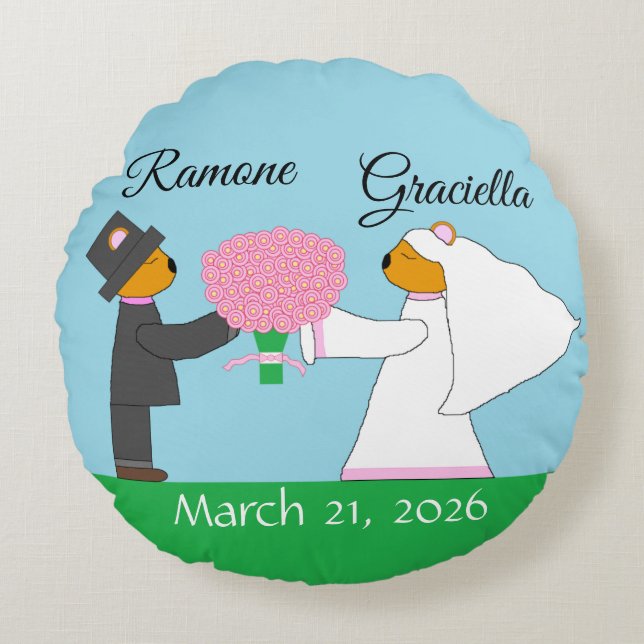 Teddy Bears Getting Married: Wedding Round Cushion (Front)