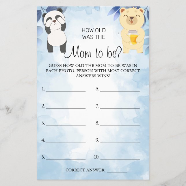 Teddy Bears Guess how old was Mum game card (Front)